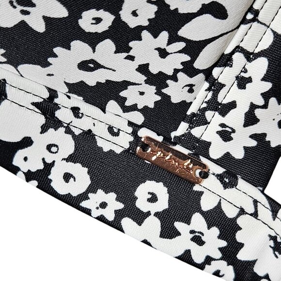 Pink By Victoria Push Up Halter Tie Bikini Swim Top L-DD Floral Black White NWT - Picture 6 of 10